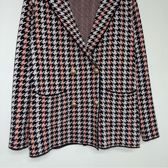 Joie Blazer Women’s Size Small Black Grey Houndstooth Knit Gold Double-Breasted - Picture 4 of 9